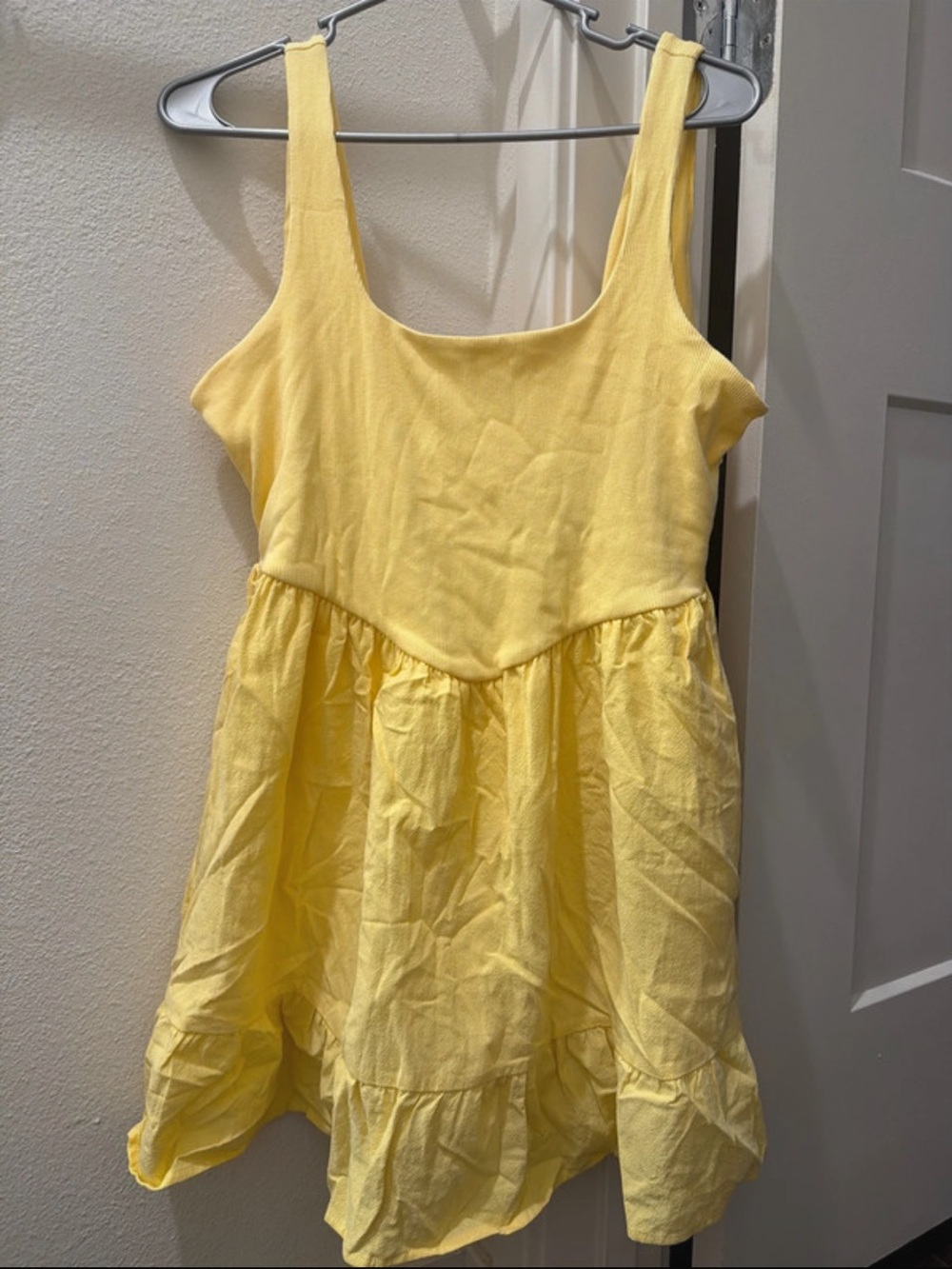 No Boundaries Yellow Tank Dress with Gathered Skirt